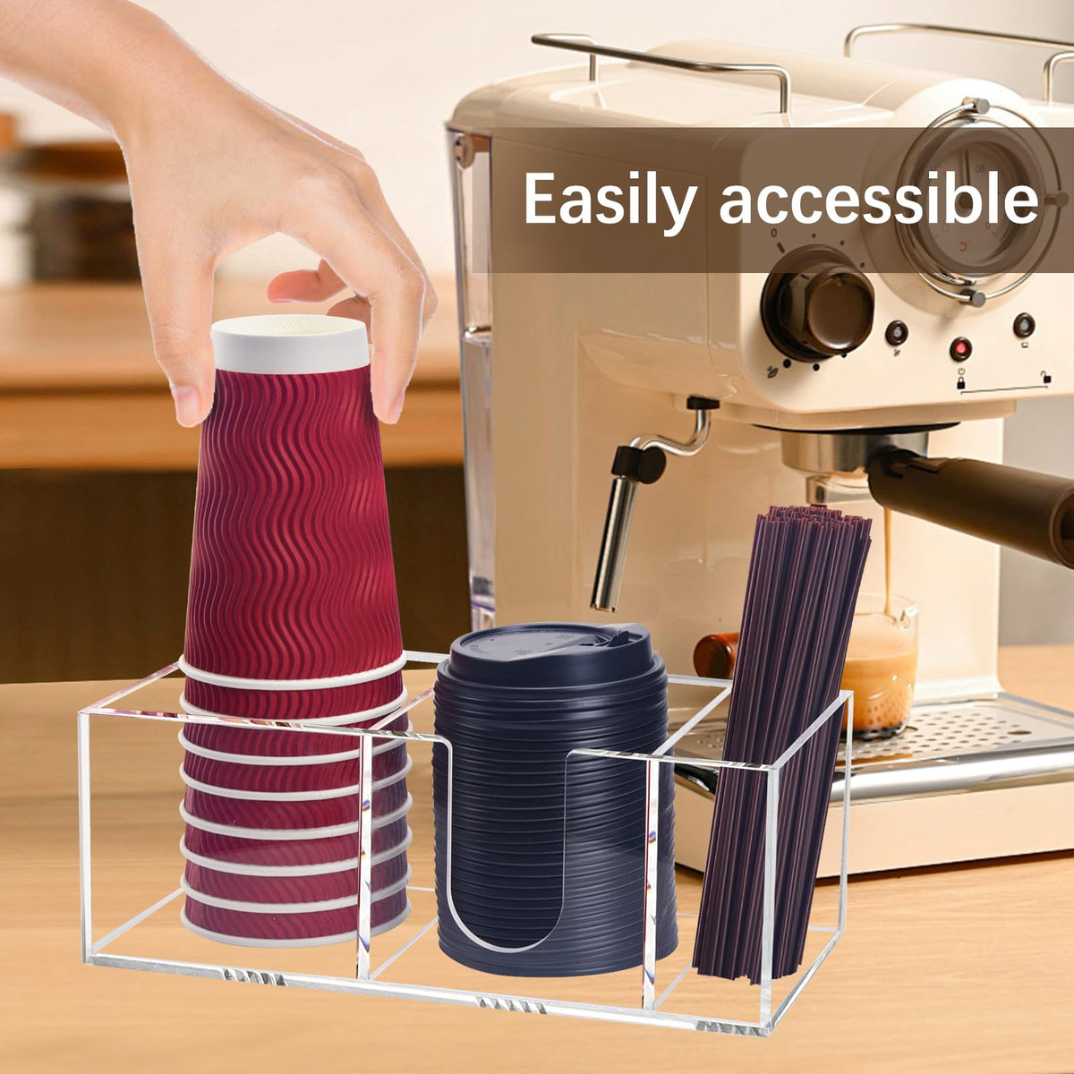 Goindy cup lid stirrer compartment enables quick access during busy mornings.