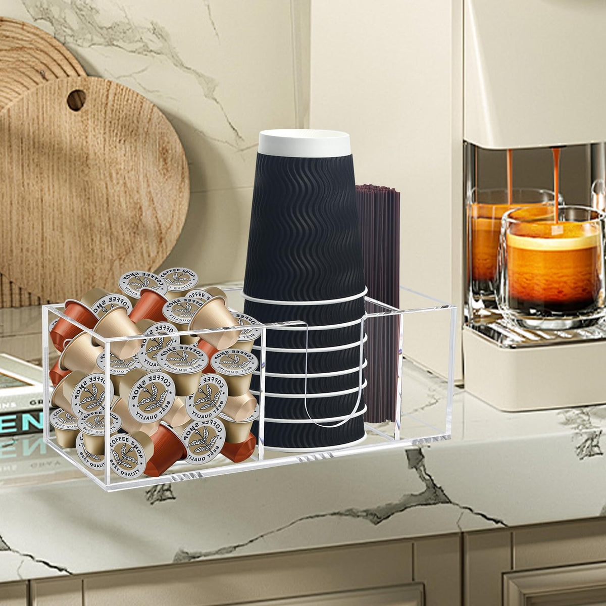 Goindy kitchen breakroom organizer helps keep supplies orderly and accessible.