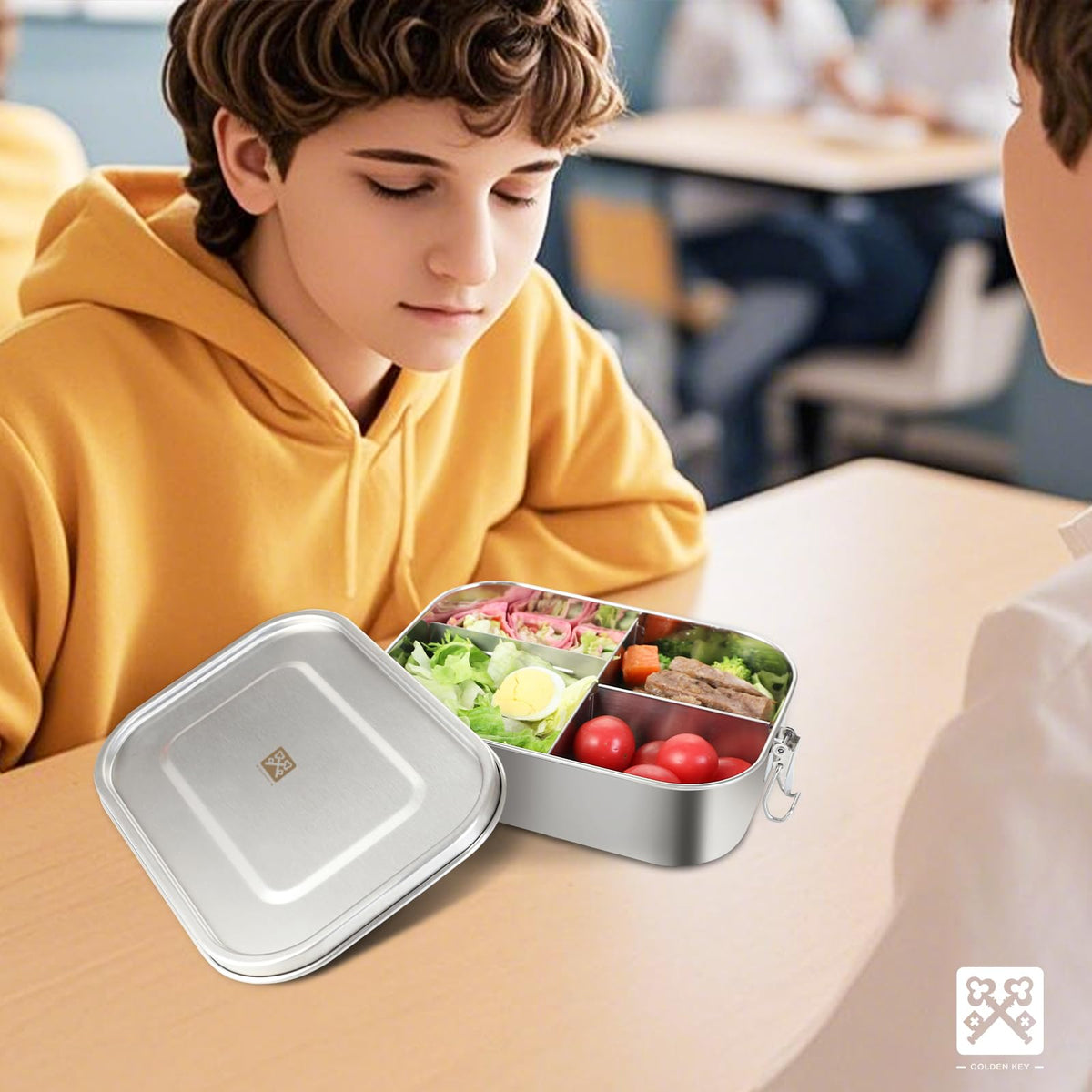 GOLDEN KEY BPA-free stainless lunch box ideal for school and work