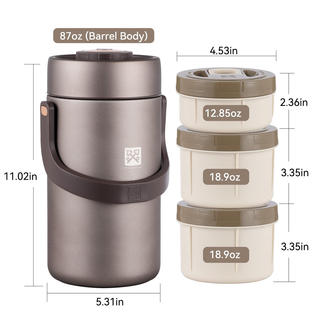 Golden Key 87oz thermo stackable bento boxes keep portions organized for transport.