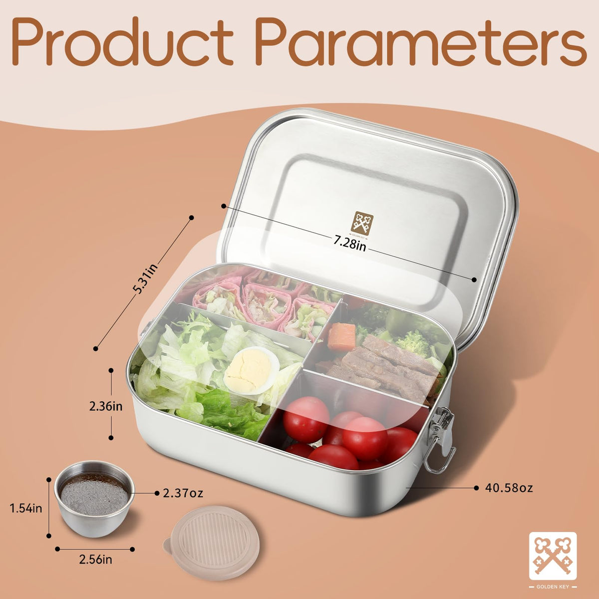 GOLDEN KEY 304 stainless steel bento box for durable, easy-to-clean meal storage