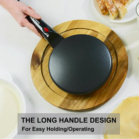 Golden Prairie crepe maker showing quick 800W heat-up for fast breakfasts