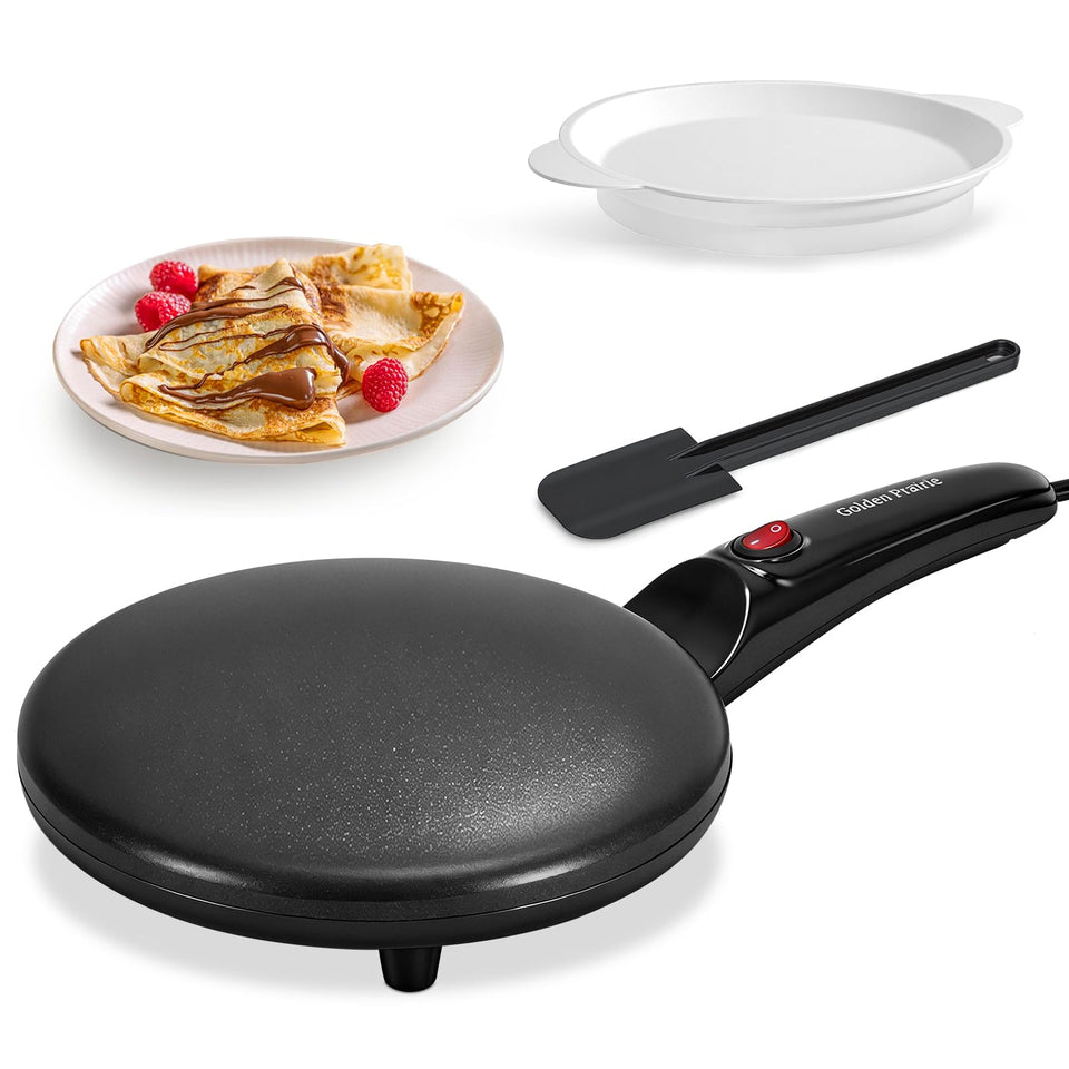 Golden Prairie crepe maker electric top view for quick breakfasts and uniform browning