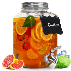 Goldfishwa 1gal glass dispenser with lid for elegant party service.