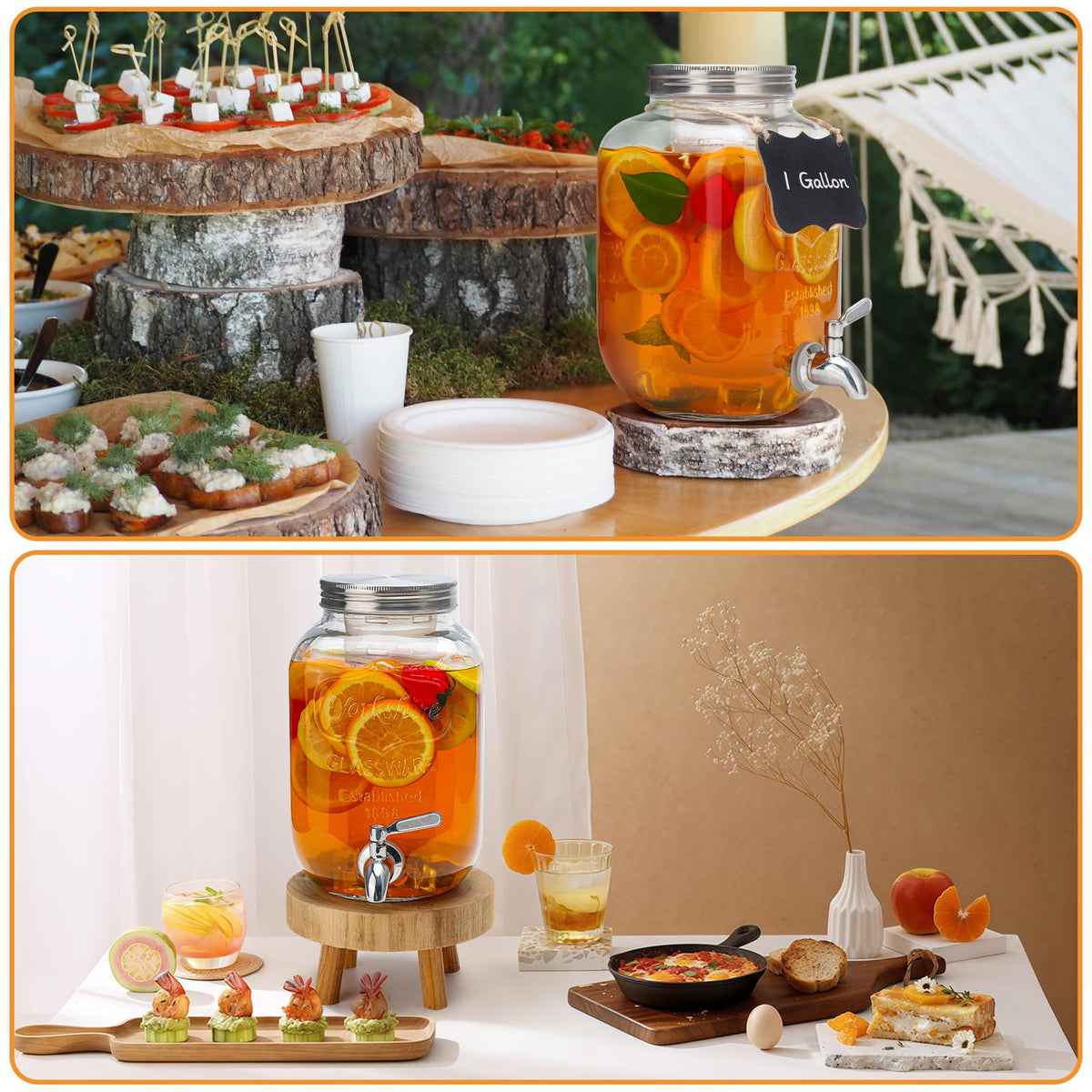 Goldfishwa party drink dispenser setup ready for lemonade or sun tea.