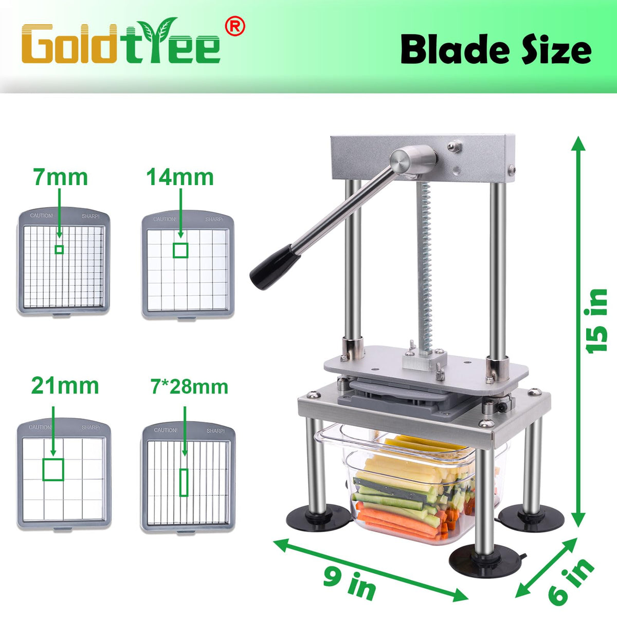 Goldtree suction cups provide stable, safe operation on counter.