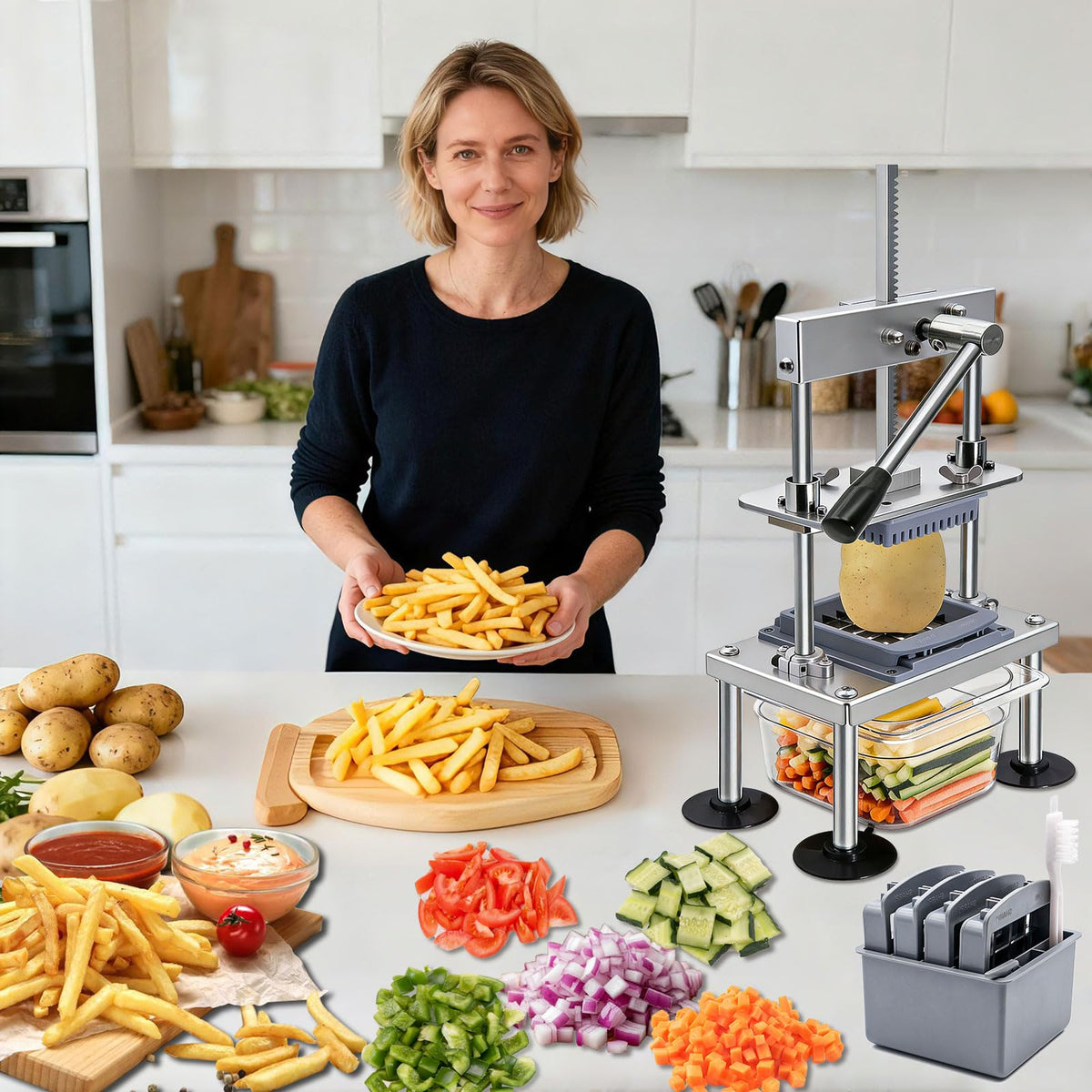 Goldtree Vegetable Chopper with four blades kit for versatile slicing.