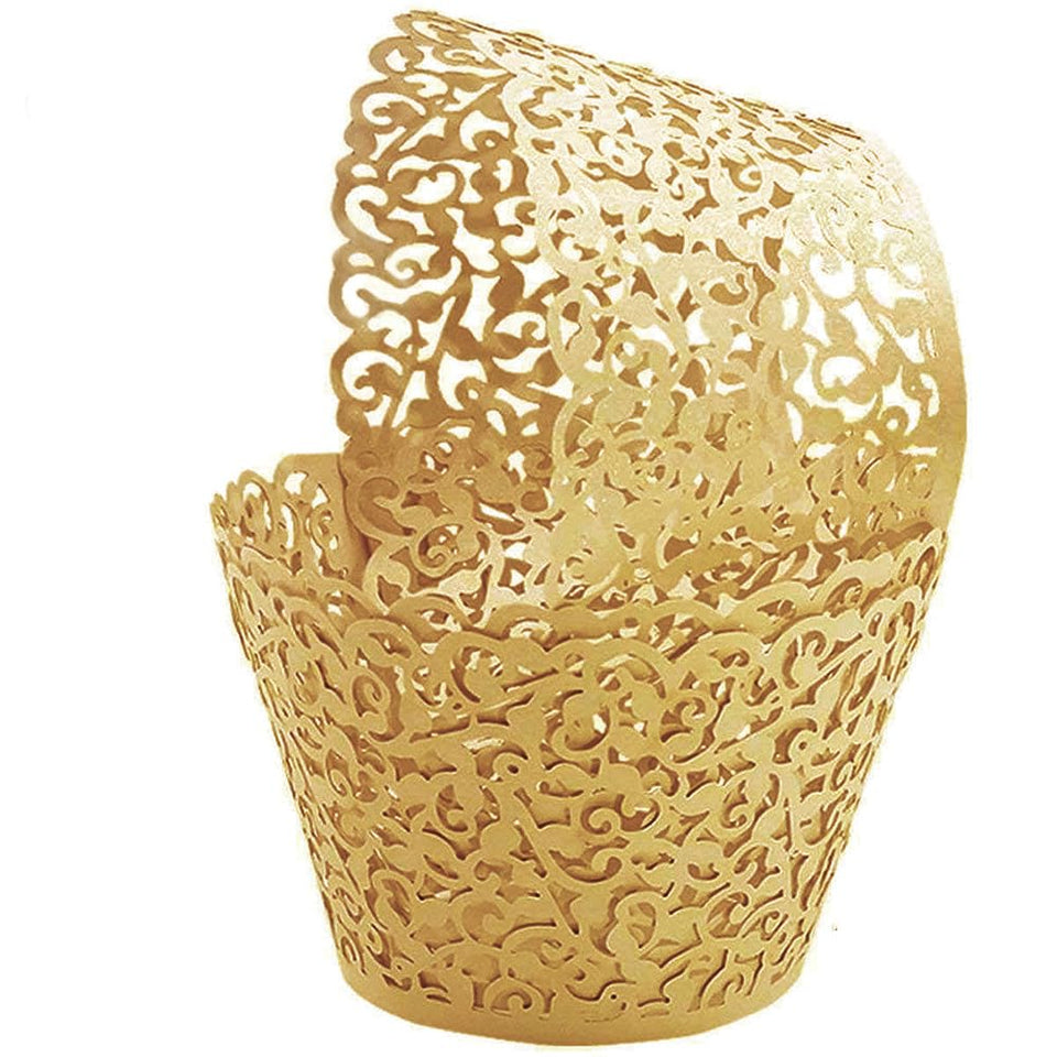 GOLF gold yellow cupcake wrapper with lace for elegant wedding dessert display
