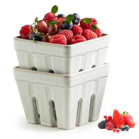 Gomakren ceramic berry basket set of 2, square bowls ideal for displaying fresh berries.