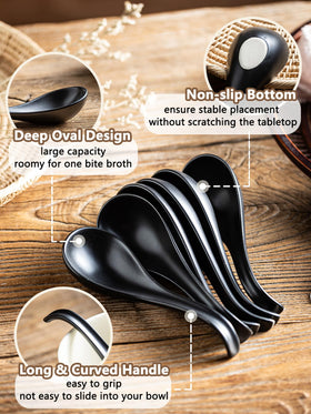 Gomakren ramen spoon with deep oval bowl for broth-rich dishes