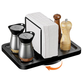 Gomyrod rotating napkin holder with bamboo base for easy napkin access at meals