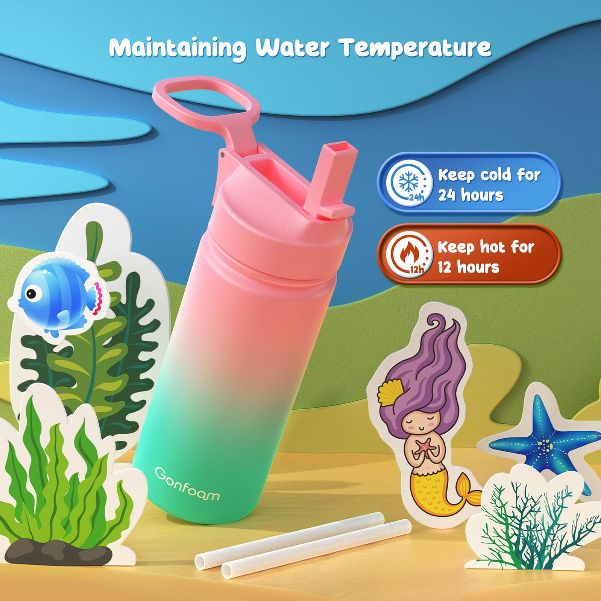 Gonfoam BPA-free cap and straw ensure safe sipping for kids.