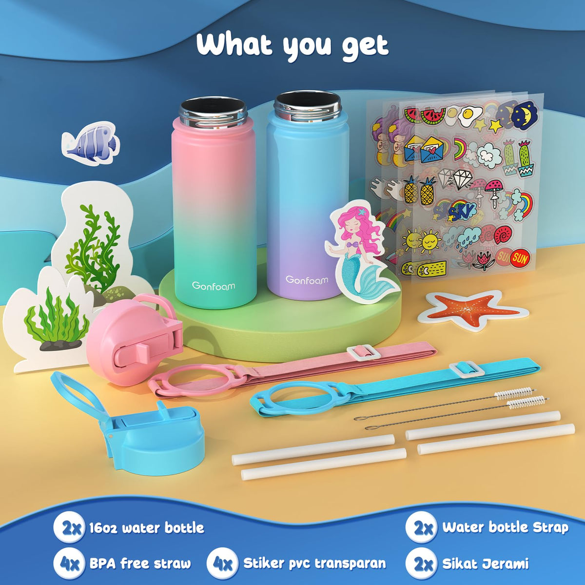 Gonfoam insulated stainless steel bottle keeps drinks cold for hours.