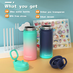 Gonfoam 16oz stainless steel vacuum bottle keeps drinks cold for long school days.