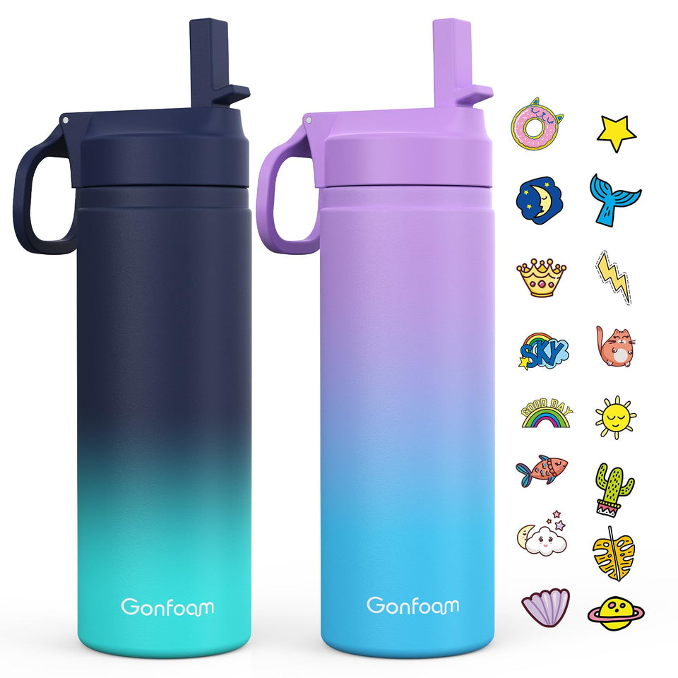 Gonfoam kids water bottle 2-pack front view showing durable construction