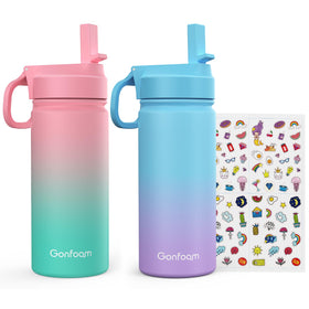 Gonfoam kids water bottle 2-pack pink and blue for school, durable hydration.