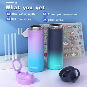 Gonfoam kids water bottle 2-pack with stickers for personalization to boost hydration