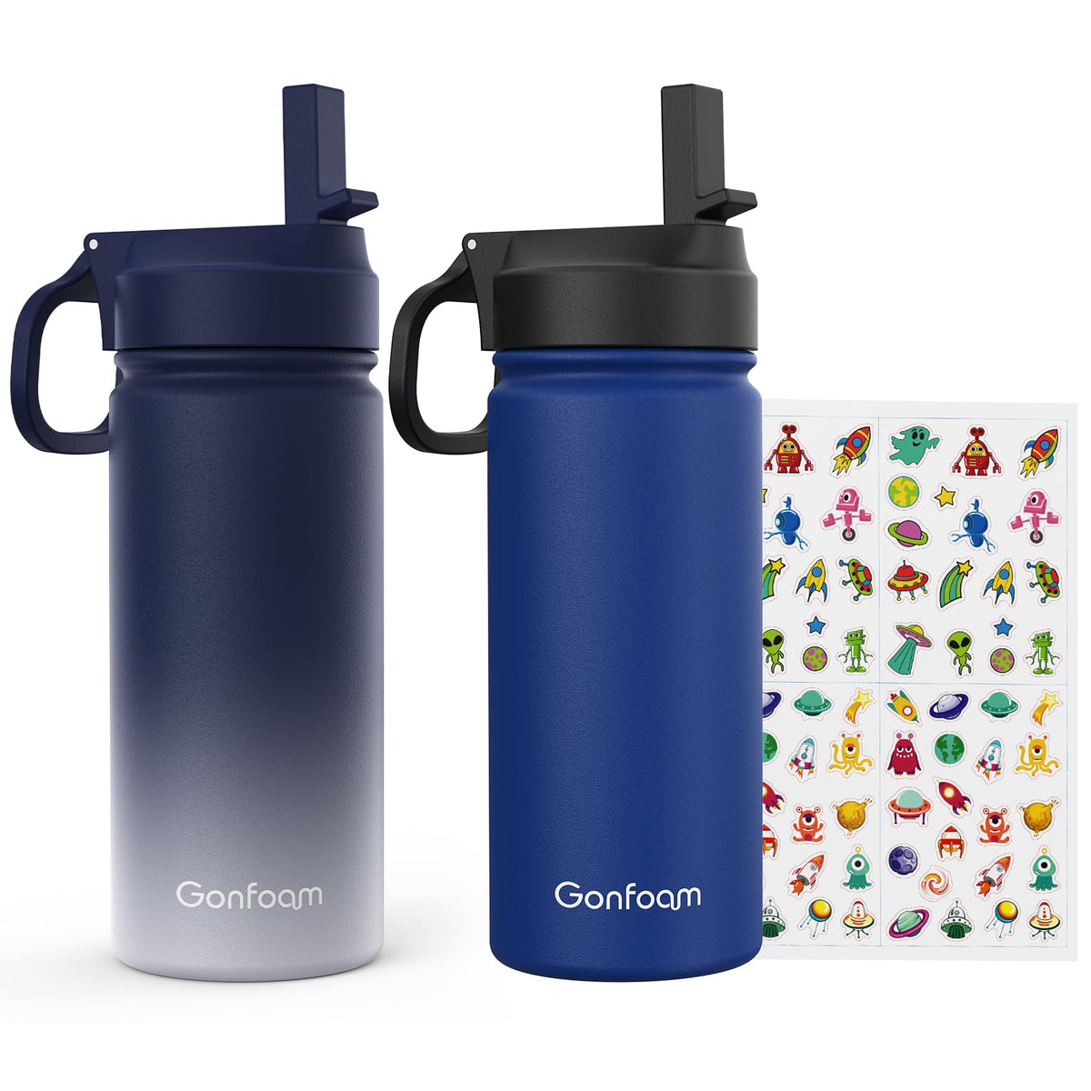 Gonfoam kids water bottle sapphire gray closed cap for safe hydration on the go.
