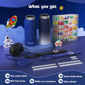 Gonfoam kids water bottle sapphire gray insulated design keeps drinks cold or hot.
