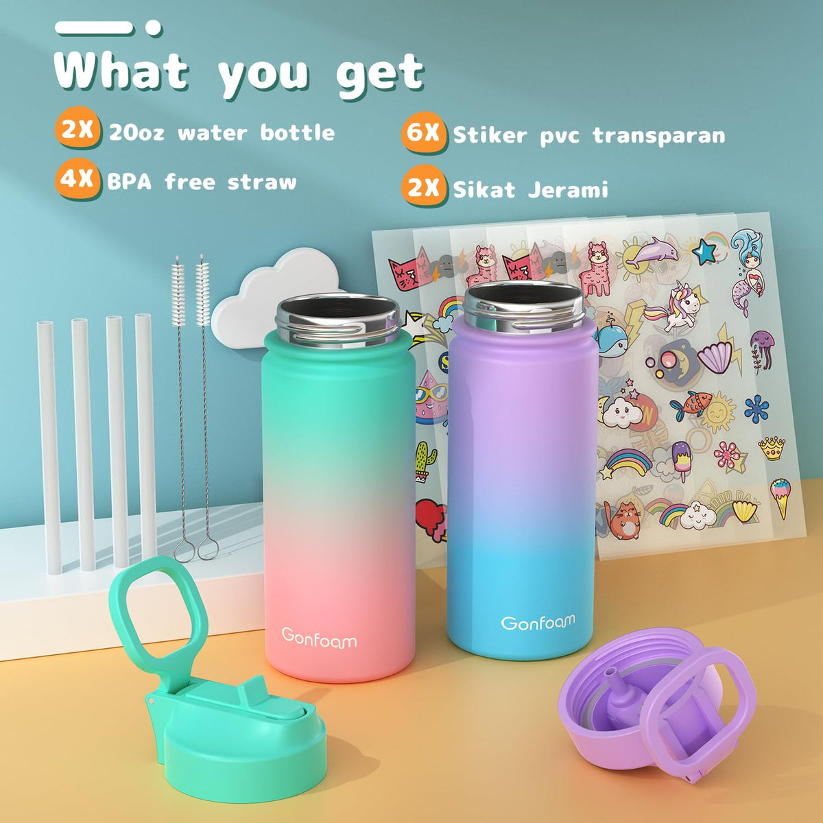 Gonfoam kid bottle with stickers for creativity and personalization