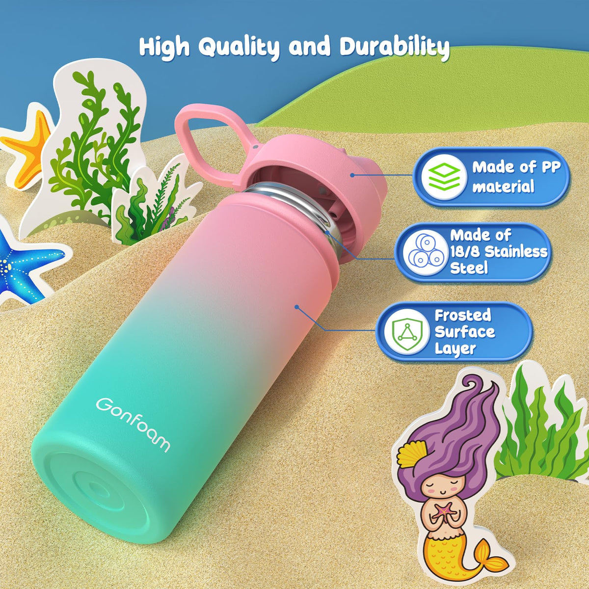 Gonfoam leak-proof mouth seal prevents spills during activities.