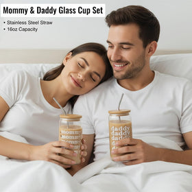 GONGHUAN Mommy and Daddy glass cups image shows a chic, keepsake moment for couples.