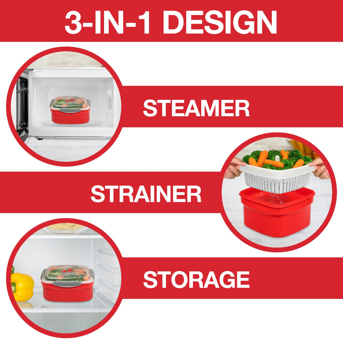Good Cooking microwave steamer in fridge for easy leftovers
