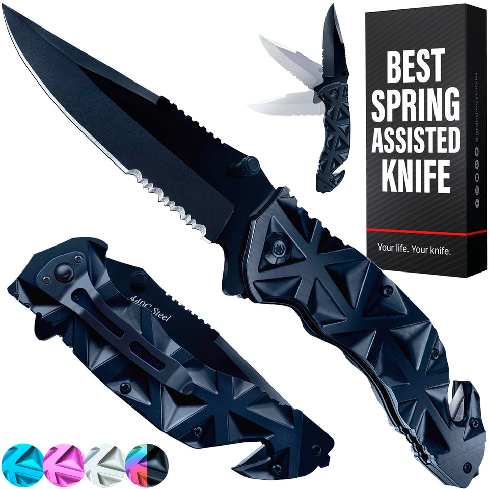GOOD WORKER pocket knife with serrated folding blade for everyday carry