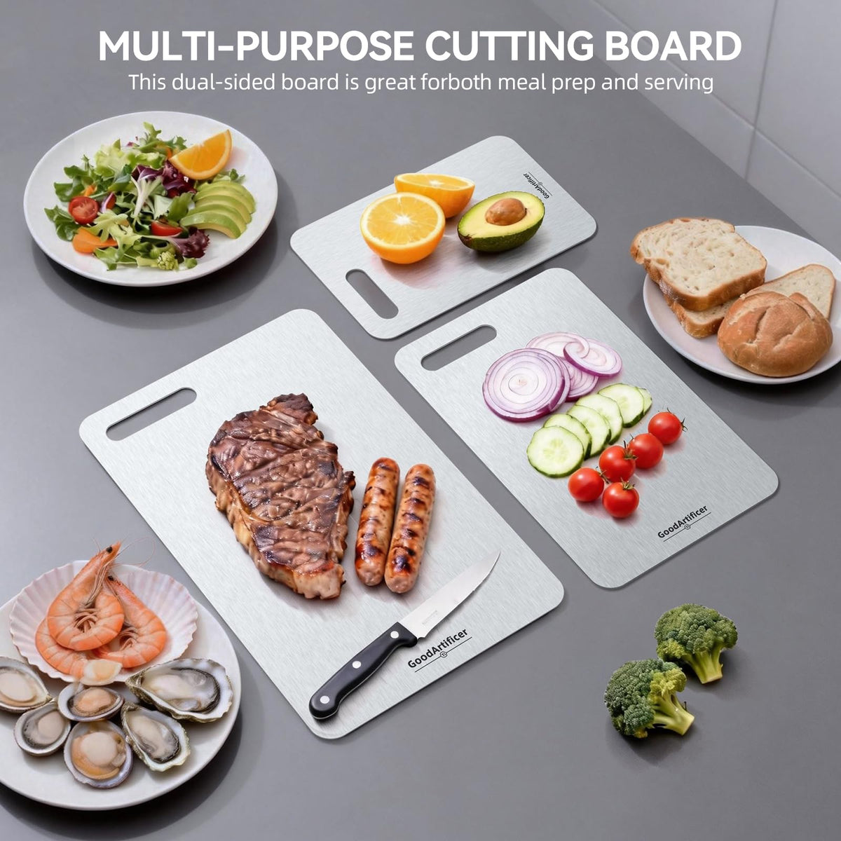 GoodArtificer titanium cutting board vibrant packaging makes gifting appealing.