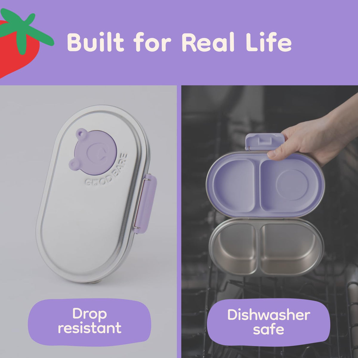 Good Bare lavender-mist color adds playful touch to kids' meals.