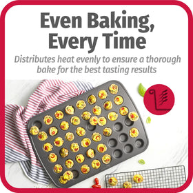 GoodCook 48-Cup mini muffin pan with nonstick coating enables mess-free release