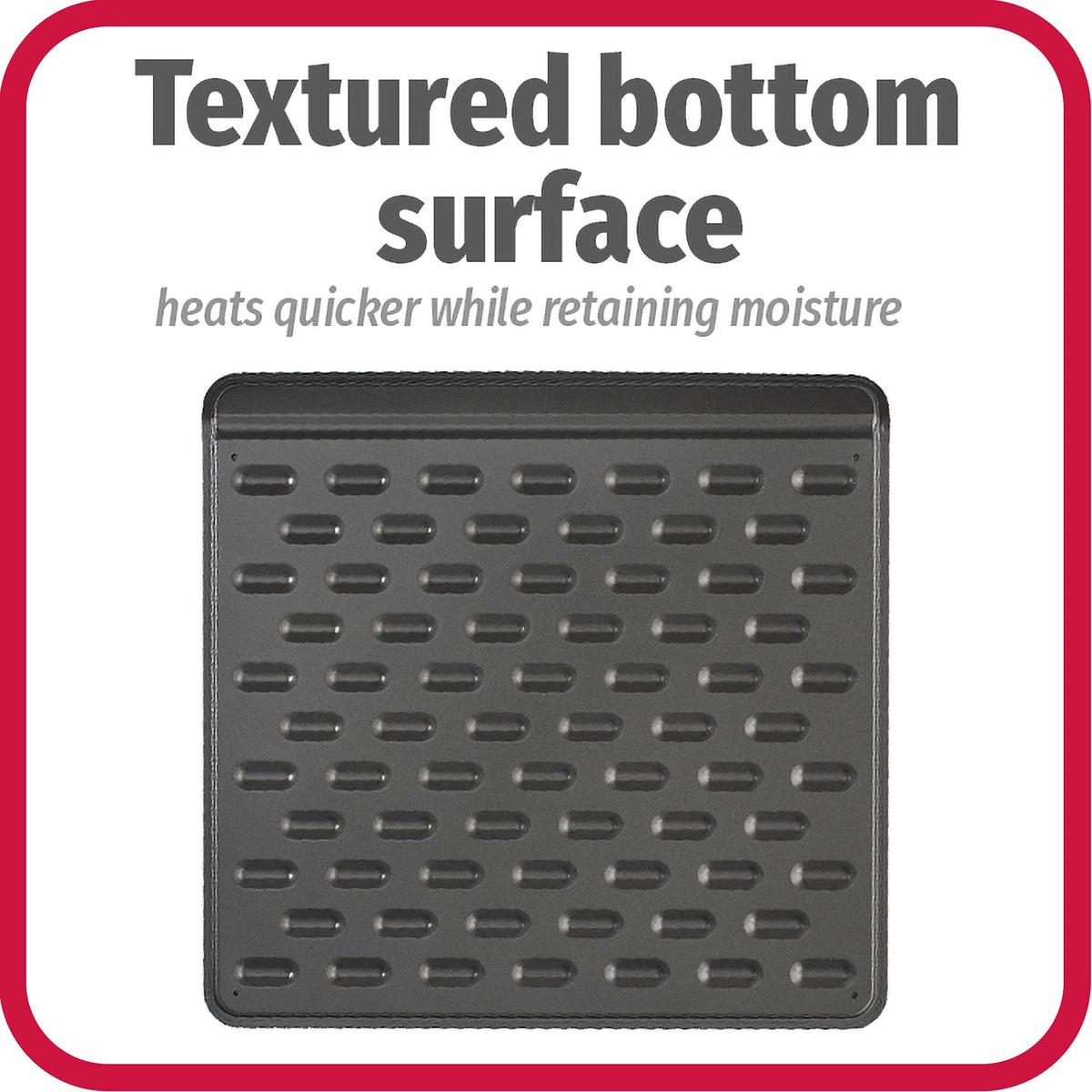 GoodCook AirPerfect edge design with three flat sides for effortless slide-off.