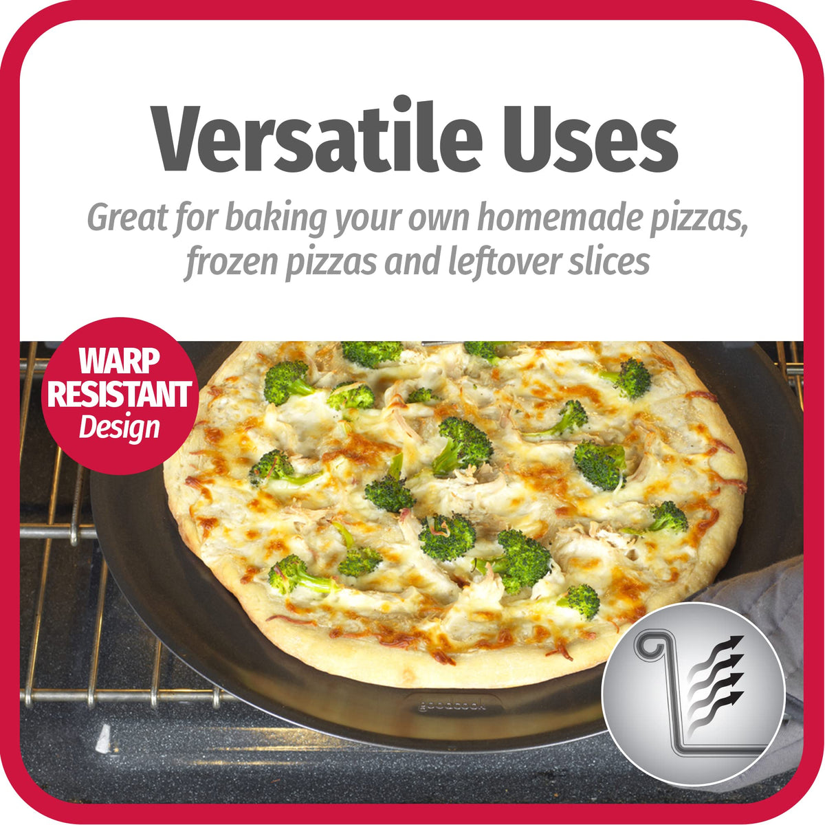 GoodCook AirPerfect full-size surface fits large pizzas for family meals.