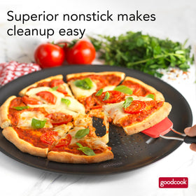 GoodCook AirPerfect pan feet lift hot pan for countertop safety.