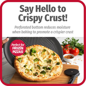 GoodCook AirPerfect perforated surface reduces moisture for a crisper crust.