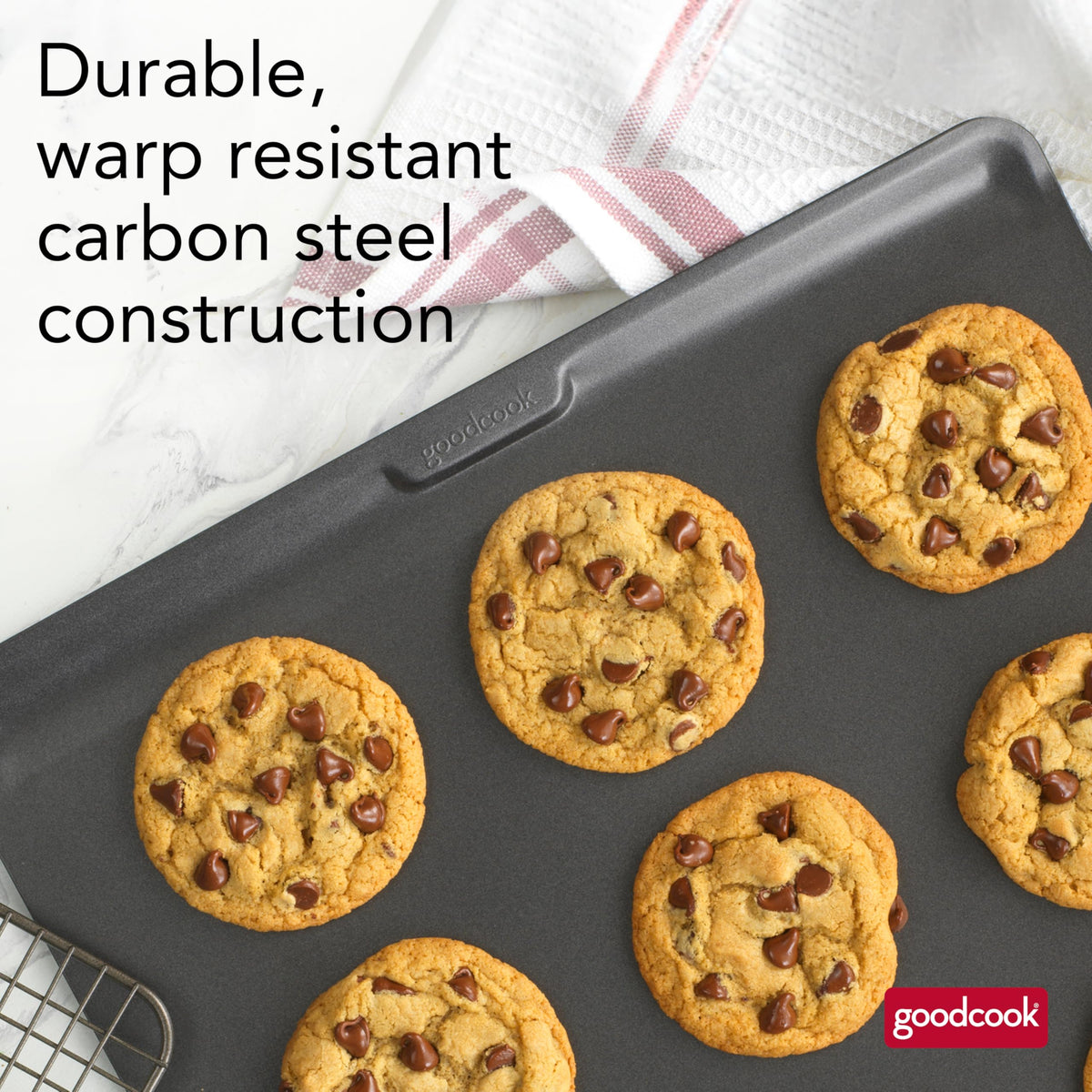 GoodCook AirPerfect spacious 14x12 surface for large cookie batches.