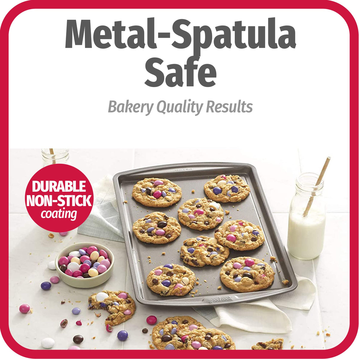 GoodCook bakeware labeled dishwasher-safe for quick cleanup after baking.