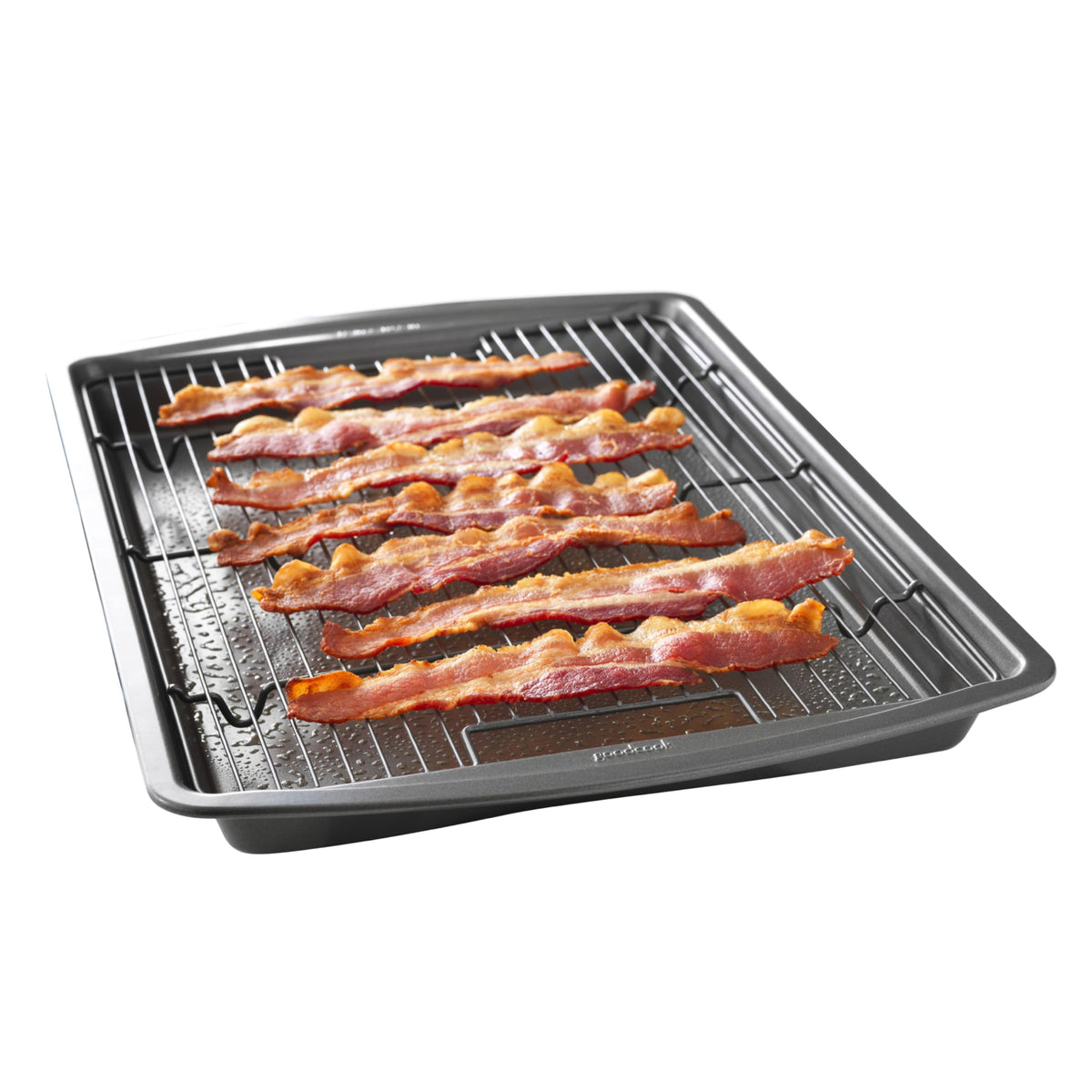 GoodCook baking pan for crisping bacon with raised rack and even heat.