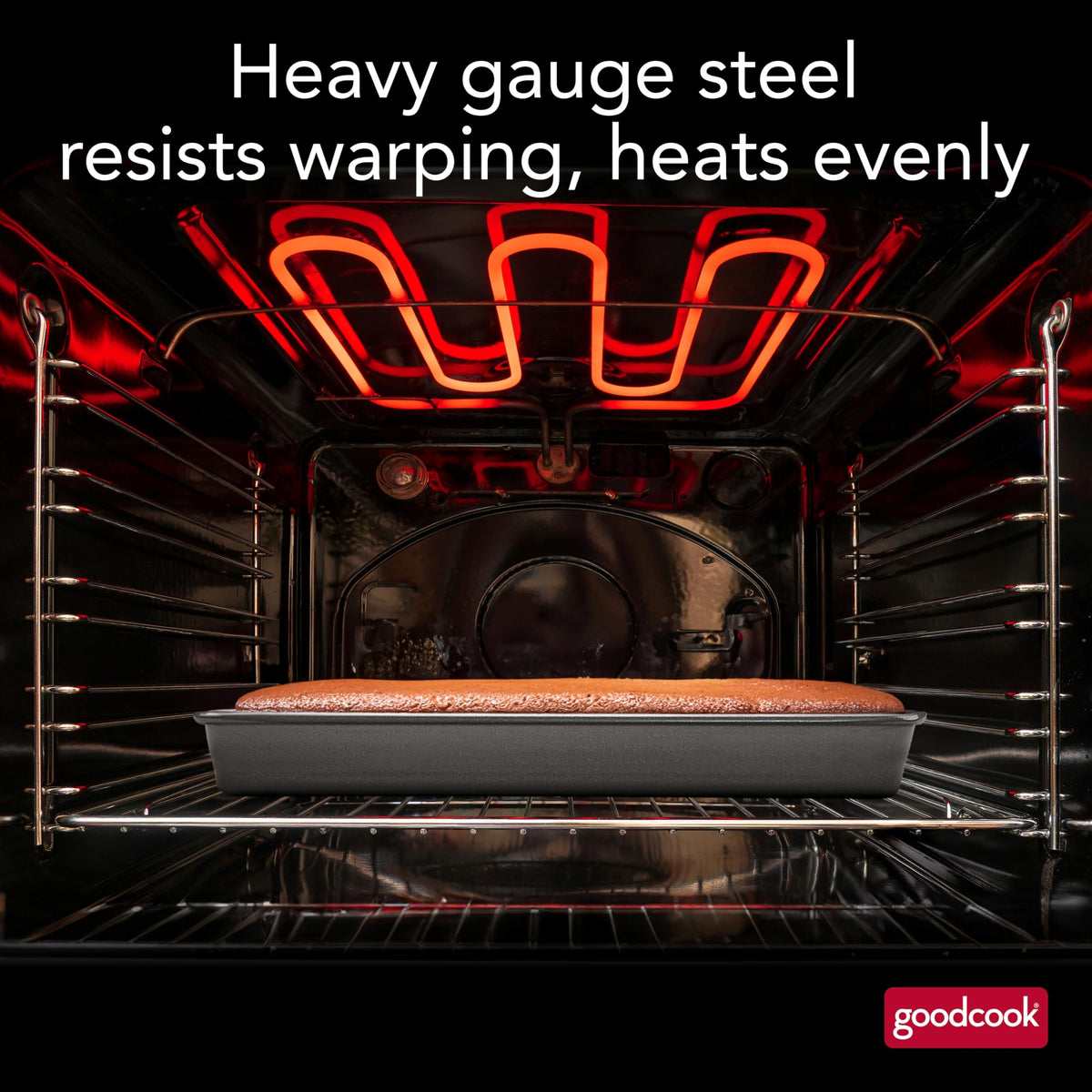 GoodCook baking-pan-warpage-resistant-design maintains flat bake surface