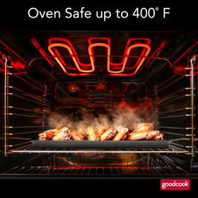 GoodCook carbon steel construction resists warping for lasting bakeware.