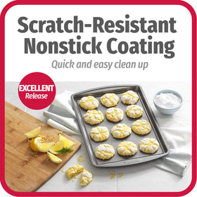 GoodCook carbon steel baking sheet close-up demonstrates warp-resistant durability.