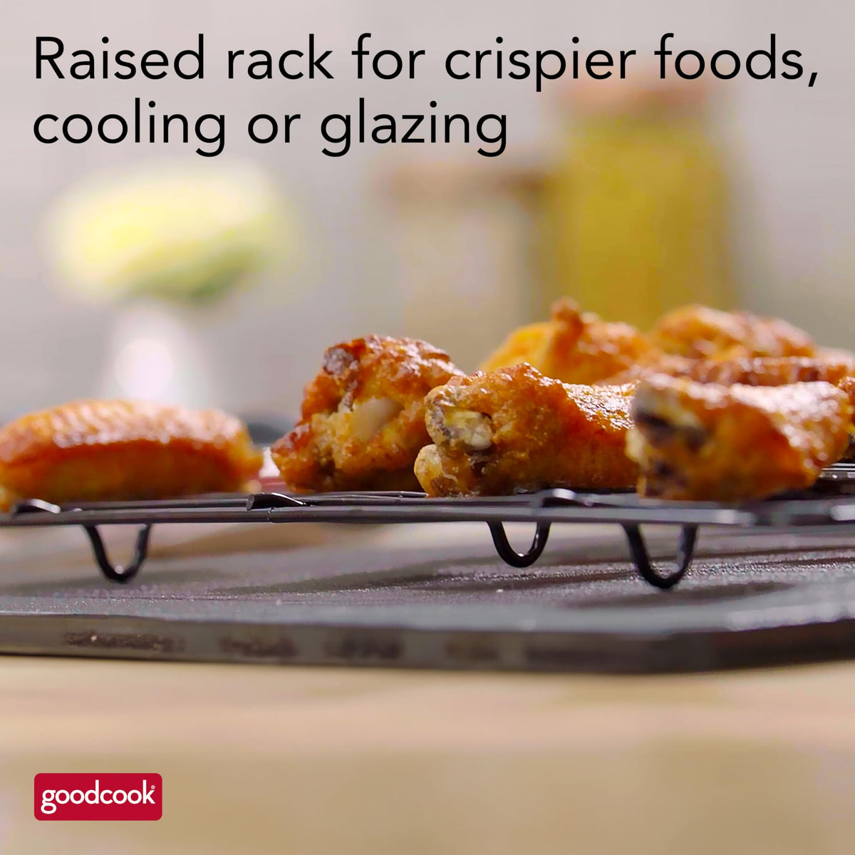 GoodCook dishwasher-safe sheet pan and rack simplify cleaning.