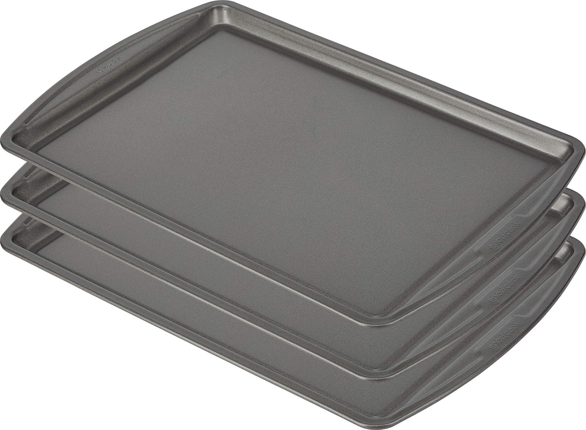GoodCook Everyday nonstick baking sheet close-up showing smooth release on the 13x9 surface.