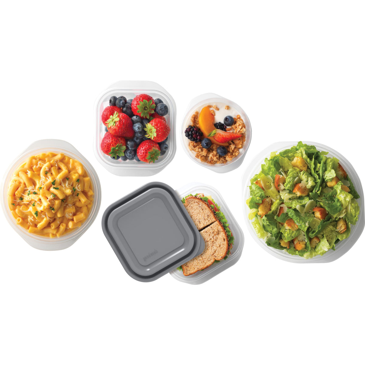 GoodCook EveryWare microwave-safe containers with lids removed for quick reheats.