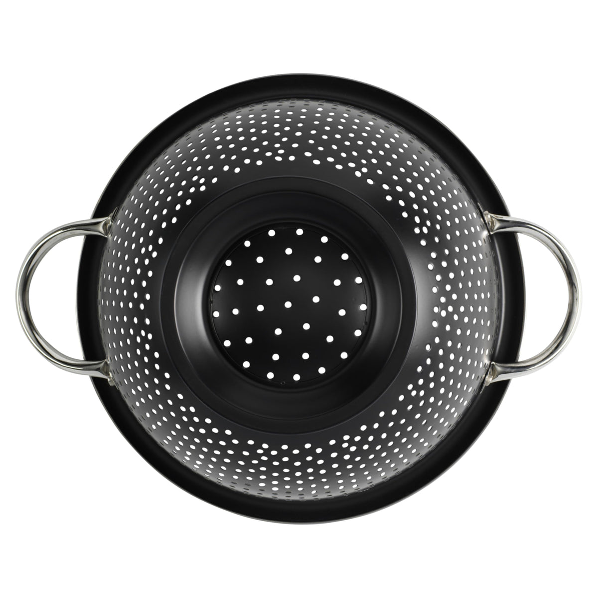GoodCook Gourmet Colander elevated foot keeps fruits and pasta elevated for drip-free sink use.