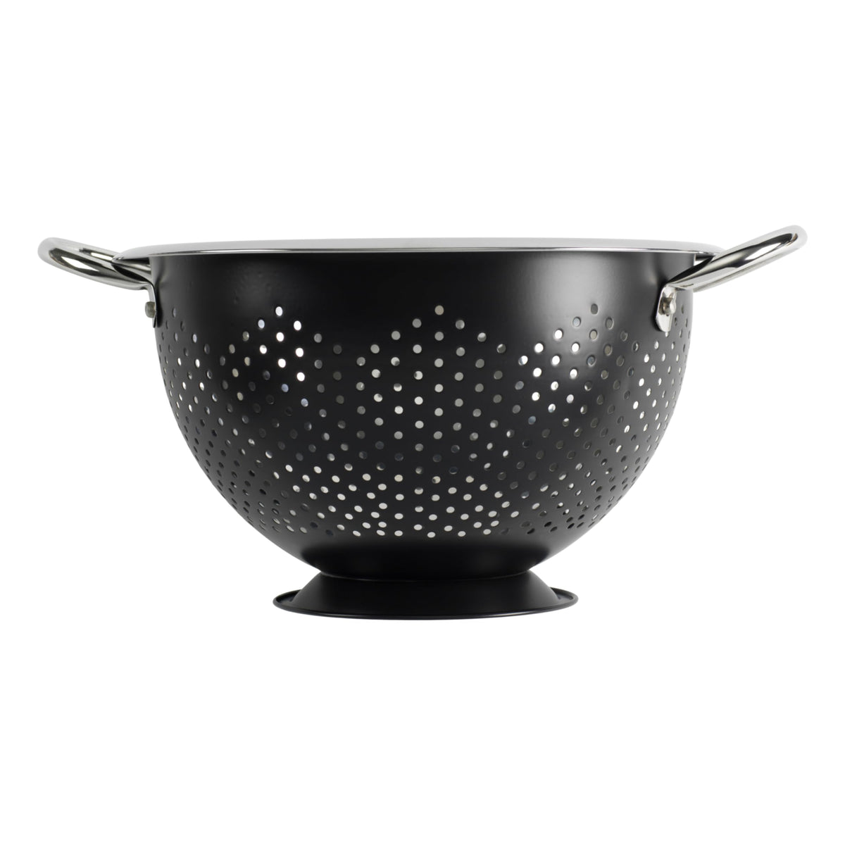 GoodCook Gourmet Colander front view with bold black finish for easy produce rinsing.