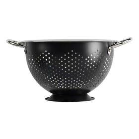 GoodCook Gourmet Colander front view with bold black finish for easy produce rinsing.