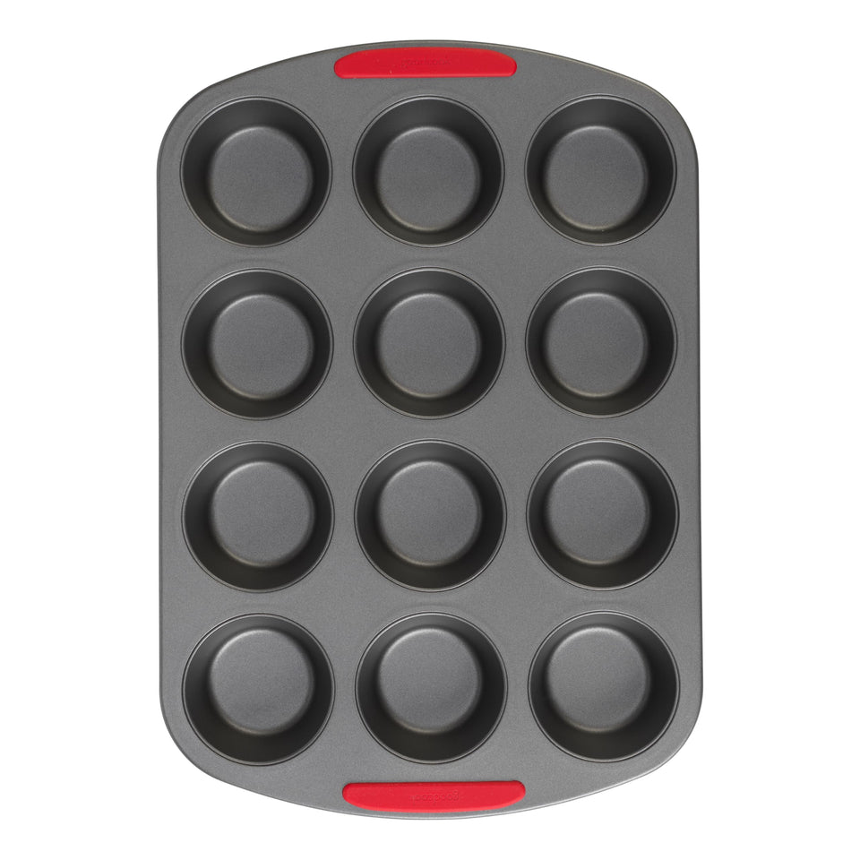 GoodCook MegaGrip 12-cup muffin pan full view highlighting even baking.