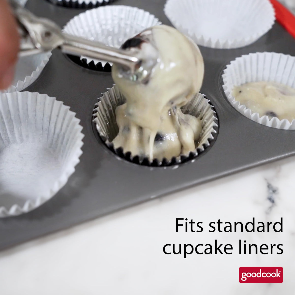 GoodCook MegaGrip silicone grip handles provide a comfortable, secure grip during use.