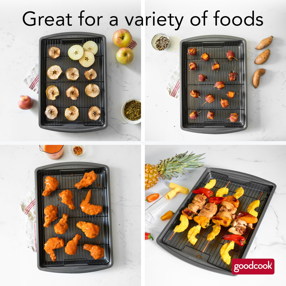 GoodCook nonstick coating ensures easy release and quick cleanup.